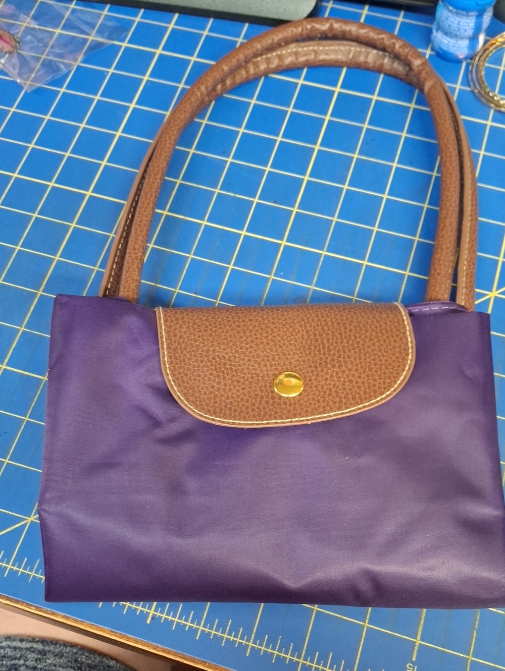 Purple Tote Preloved Brown Leather Trim - Picture 7 of 9